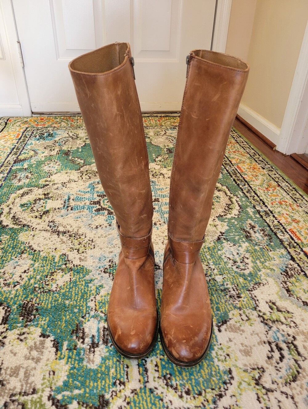 Frye Phillip Harness Tall Camel Colored Riding Boots, Size Womens 10B
